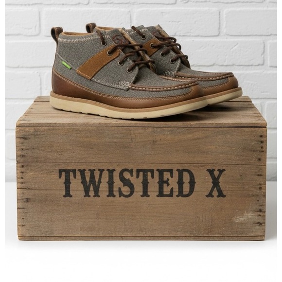 Western Rise Other - Twisted X🔥Western Wedge 🤑Sole Chukka Boots Brown Gray Canvas Cowboy Leather 9
